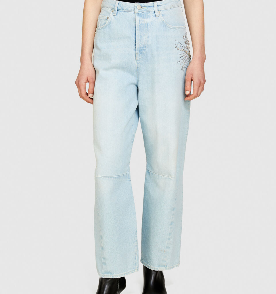 Barrel fit jeans with embroidery - women's carrot fit jeans - Light Blue | Sisley image number 4